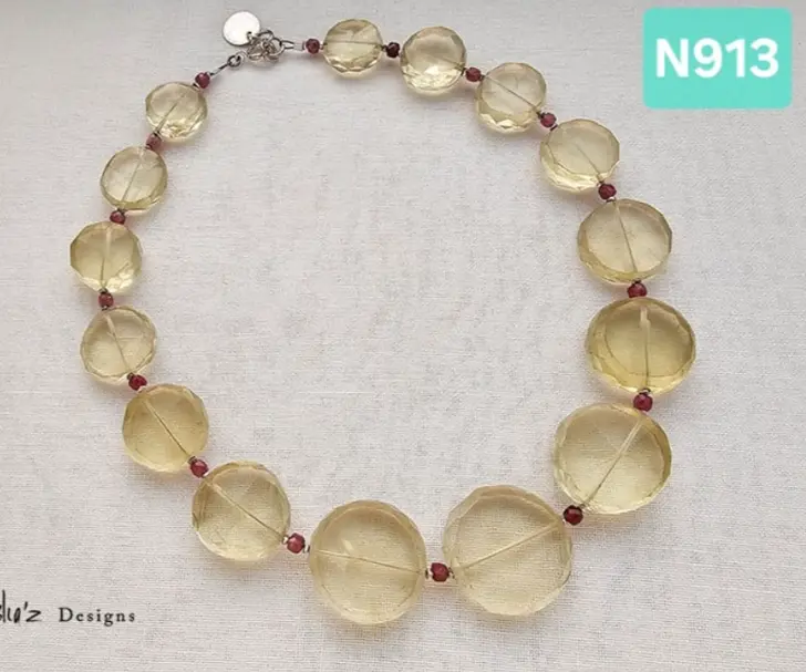 (N913) fine Indian cut Lemon Topaz with Pink Tourmaline Necklace