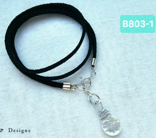 (B803-1) Genuine black Suede leather wrap bracelet with white coin shape Pearl
