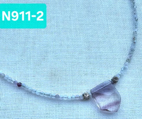 (N911-2) Rainbow Flourite simple necklace