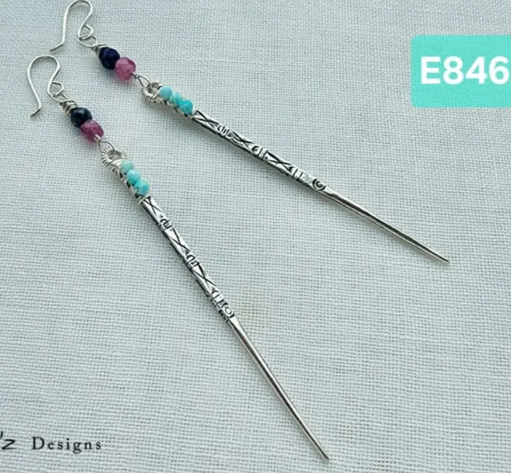(E846) Amazonite,  Pink Tourmaline & Lapis Lazuli with tribal handmade silver Earrings