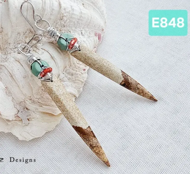 (E848) landscape Jasper with Turquoise from Tibet & Carnelian Earrings