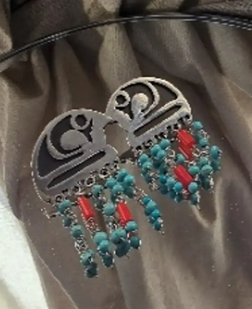 Horus Face with firouz and orange coral earring 