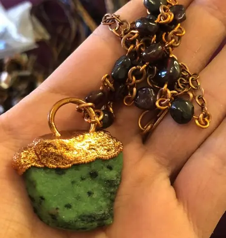 (GYN082) zoisite & garnet chain necklace Necklace