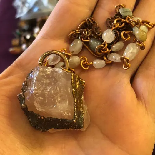 (GYN084) rose quartz & morganite chain necklace 