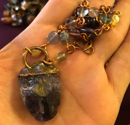 (GYN087) amethyst & fluorite chain necklace