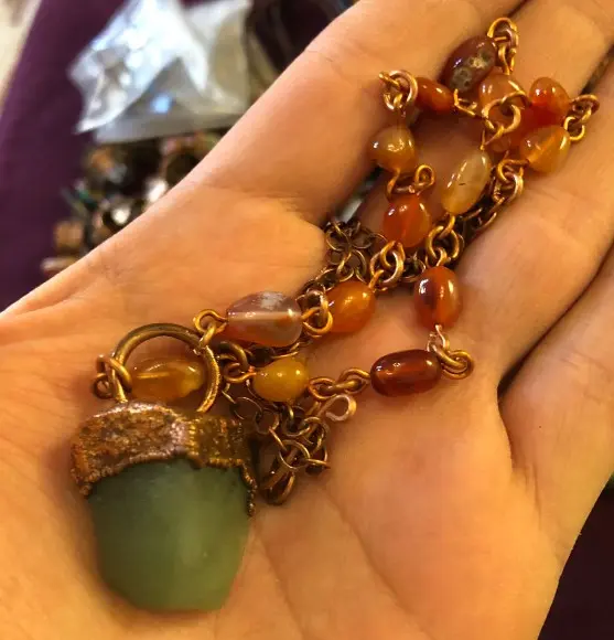 (GYN088) aventurine & carnelian chain necklace 