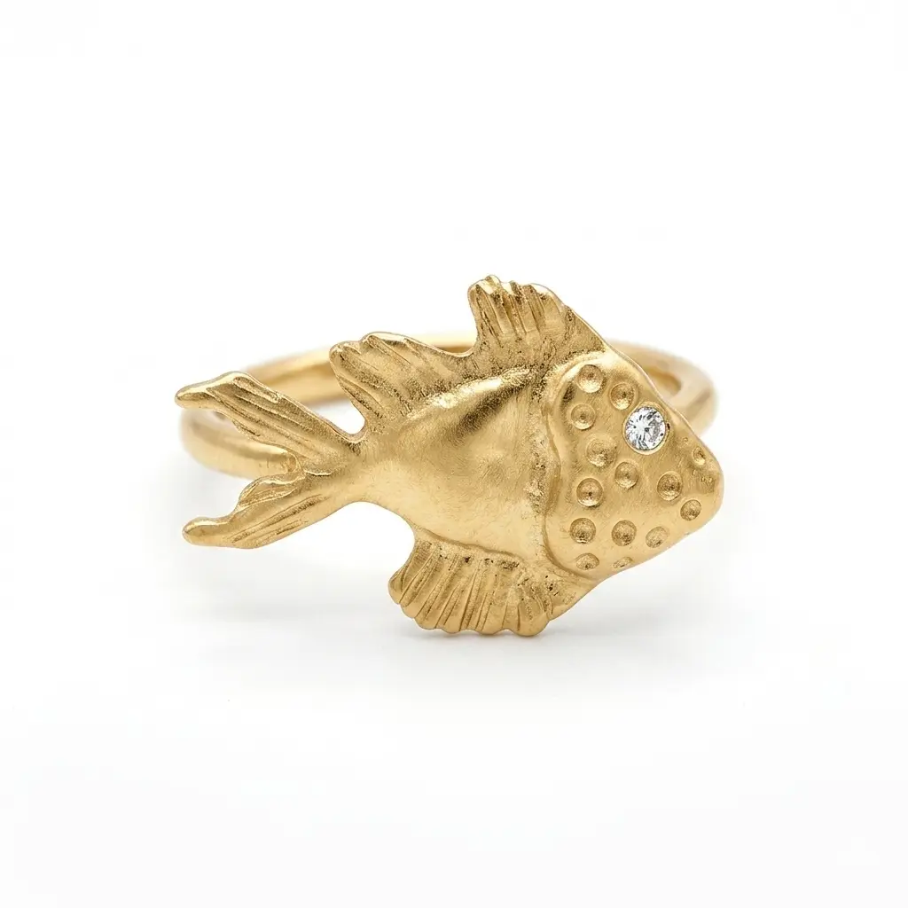 Pharaonic Collection , Nekhau Fish Amulet, Handmade Sterling Silver, Gold Plated Fish Adjustable Ring