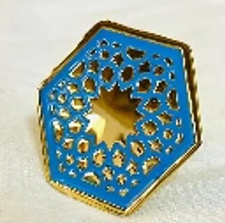 Small basic hexagon shape 2 GOLD ring with colred enamel