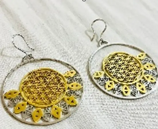 Gold flower of life with half circle platinum pattern with circle frame big  
