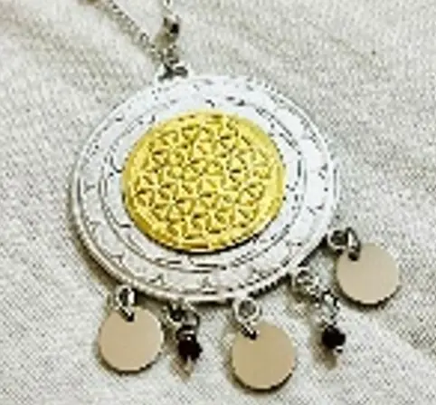 the flower of life with sri frame SMALL silver and gold etched in middle