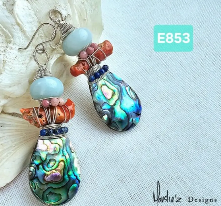 (E853) Abalone Shell, Coral, Lapiz Lazuli, Rhodonite & Amazonite 