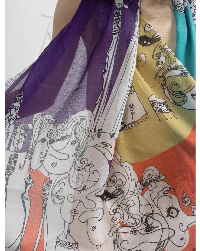 Faces Scarf (Synthetic Voile)