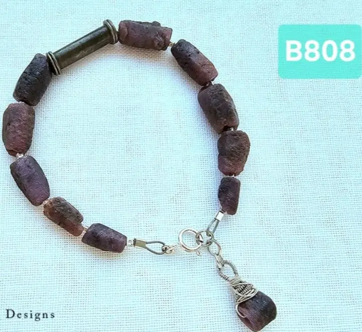 (B808) Raw Ruby stones with Old Egyptian Silver