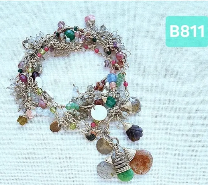 (B811) Labradorite, Strawberry Quartz,  Green Onyx, Chrysoprase,  Ruby, Rhodochrosite,  Aquamarine, Amethyst,  Iolite, Pink Tourmaline, Peridot & Garnet, wear as a wrap up bracelet or a necklace 
