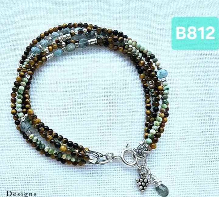 (B812) Aquamarine,  African Turquoise & Tiger's Eye 5 layers bracelet  