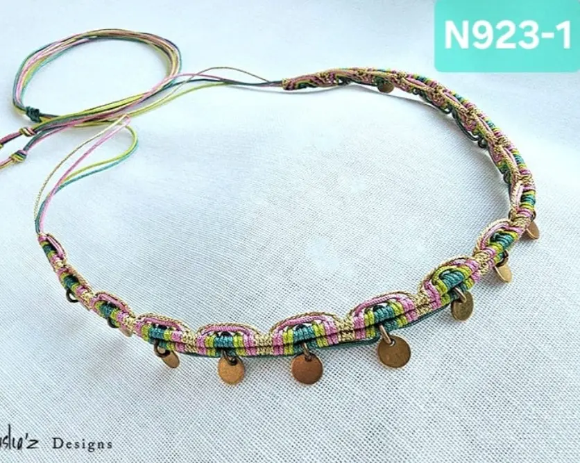 (N923-1) Colorful Gypsy Chocker with dangly brass coins