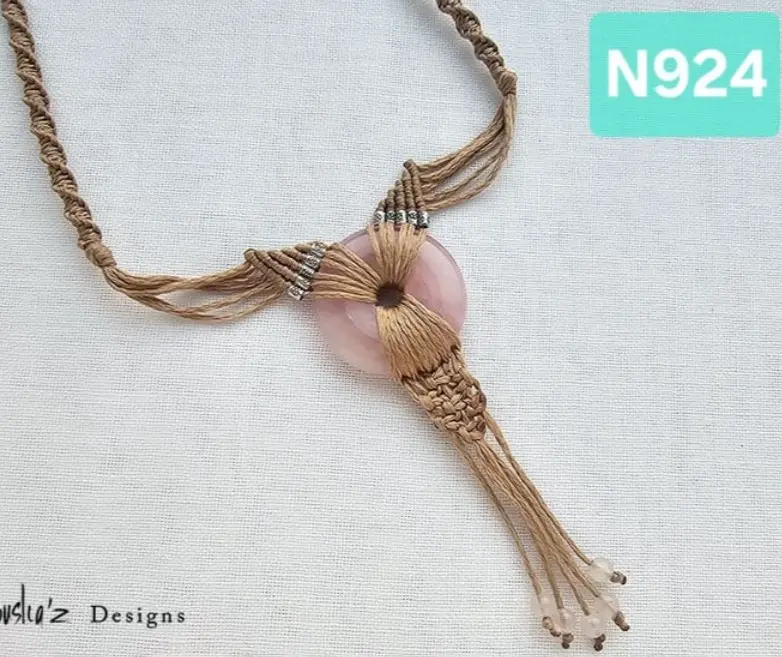 (N924) Rose Quartz & Thai Silver beads long boho waterproof adjustable necklace