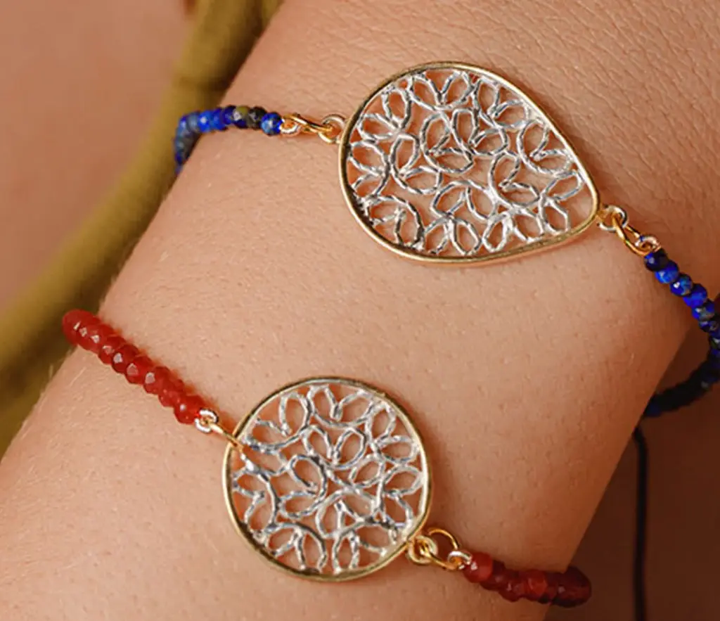 EYE Drop Garnet / Diamond Lapis Filigree Bracelet