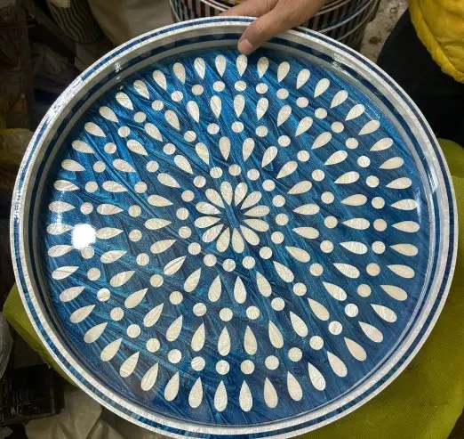 ALK-Peacock Tail Tray Blue In White