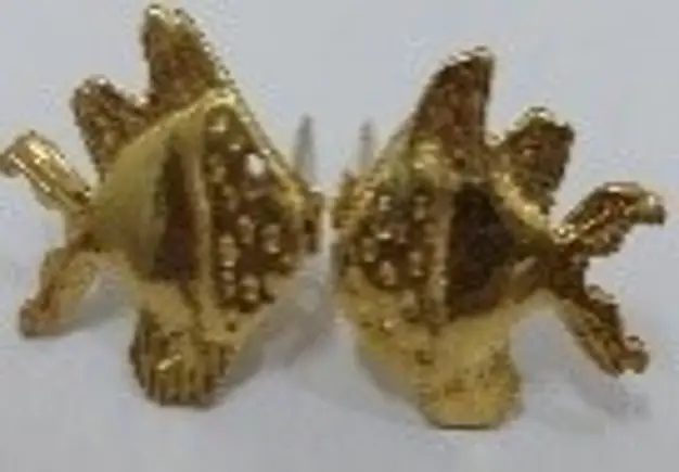 Pharaonic Collection , Nekhau Fish Amulet, Handmade Sterling Silver, Gold Plated Fish Stud Earrings 