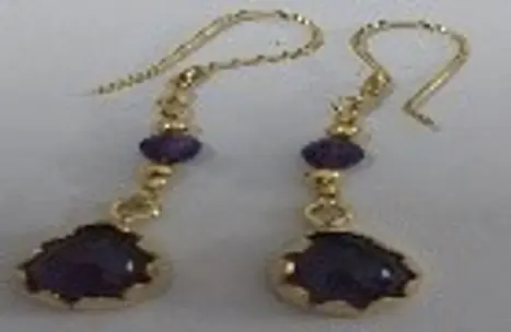 Delight Collection, Handmade, Sterling Silver, Amethyst Original Drop Stones, Gold Plated , Hook Earrings