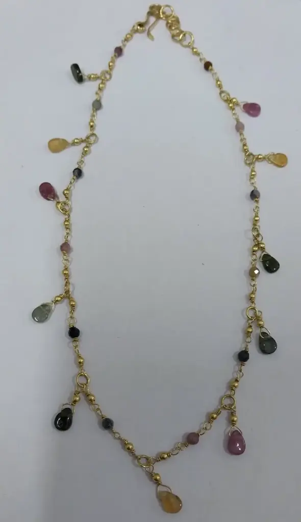 Delight Collection, Handmade, Sterling Silver, Tourmaline Original Stones & Drop Stones, Gold Plated , Necklace 