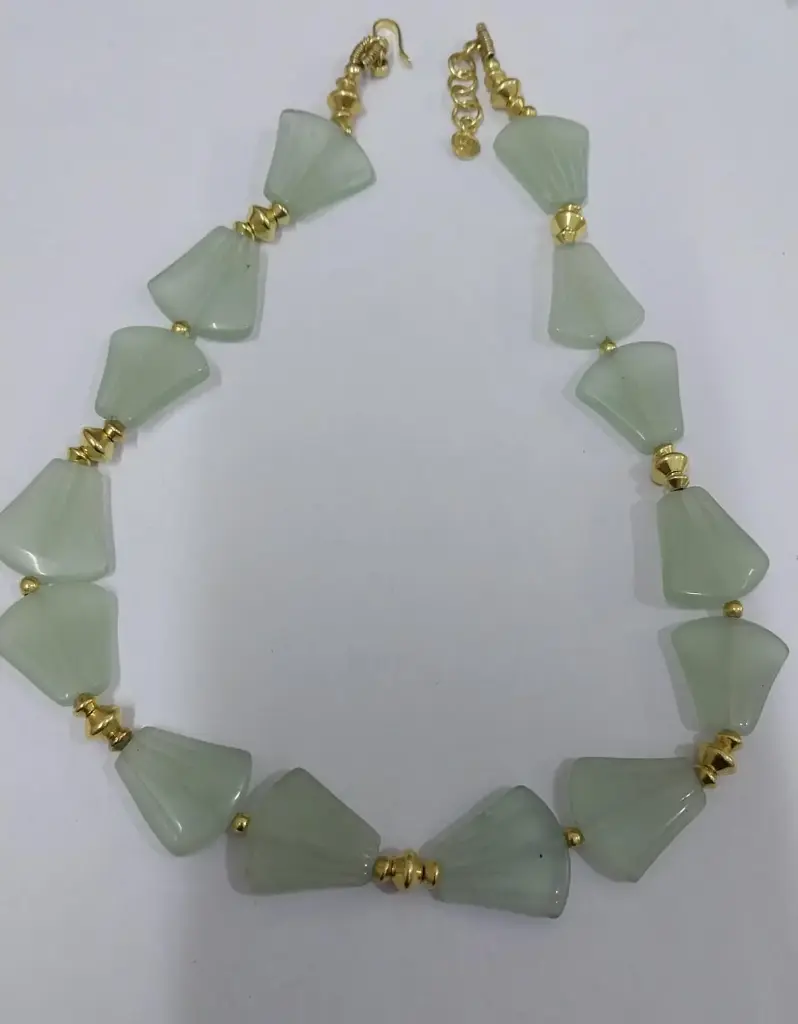 "Pharoanic Collection, Handmade , Sterling Silver , Fluorite Old Cut Lotus Shape Stone , Gold Plated Necklace" 