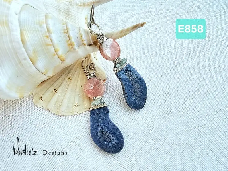 (E858) Blue Coral, Rhodochrosite & Aquamarine