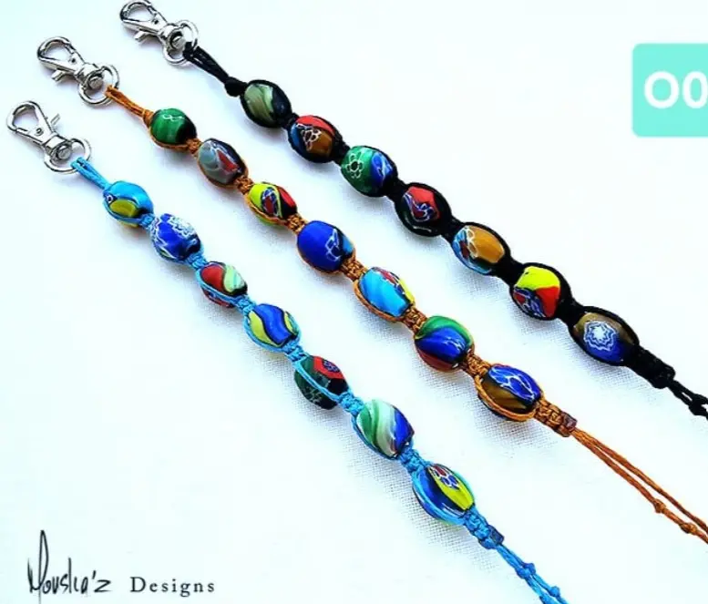 (O026) Colorful African Turquoise beads key chain. ( Material: Handmade Glass. handle with care)