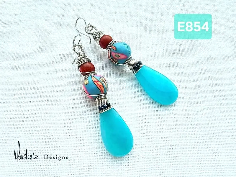 (E854) Amazonite, Artisanal Polymer Clay Beads, Sponge Coral & Lapis Lazuli
