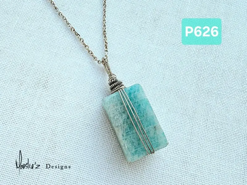 (P626-2) Raw Amazonite wire wrapped Pendant