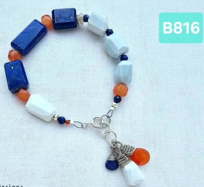 (B816) Lapis Lazuli, Carnelian & Blue Peruvian Opal bracelet