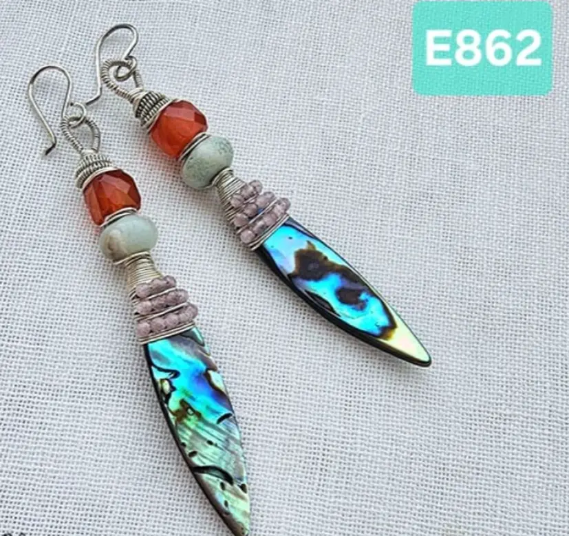 (E862) Abalone Shell, Amazonite,  Carnelian & Lavender Amethyst earrings