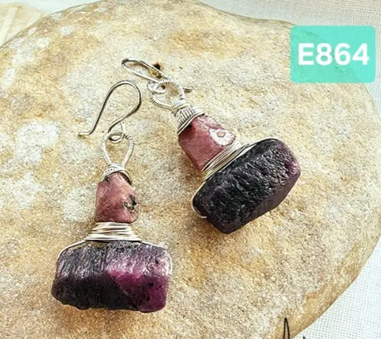 (E864) Raw Ruby earrings