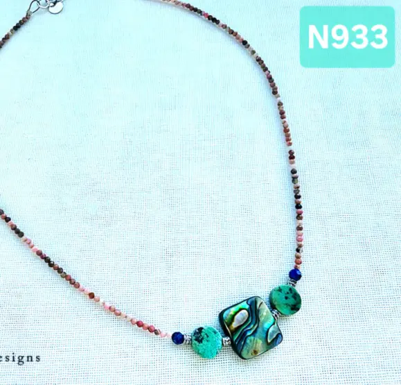 (N933) square shape Abalone shell, African Turquoise,  Lapis Lazuli & Rhodonite