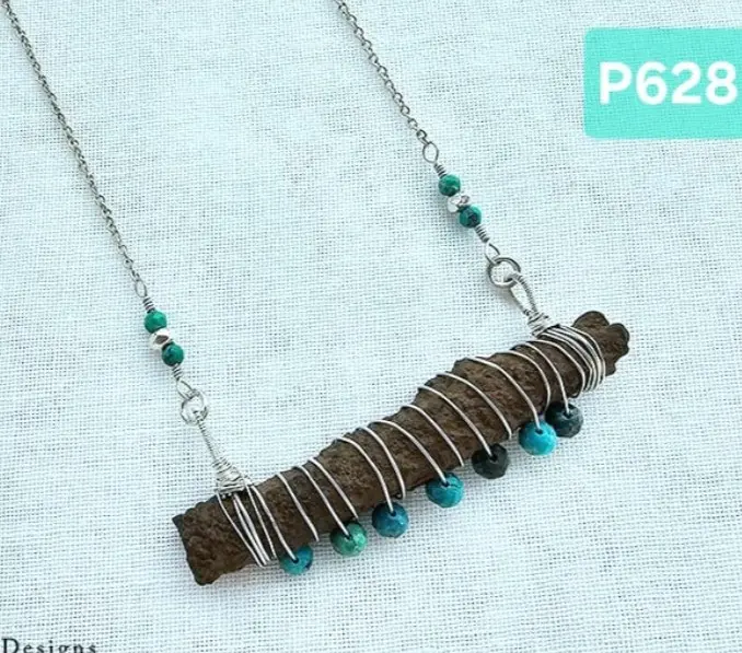 (P628) Petrified Wood from the Egyptian desert with Turquoise Pendant