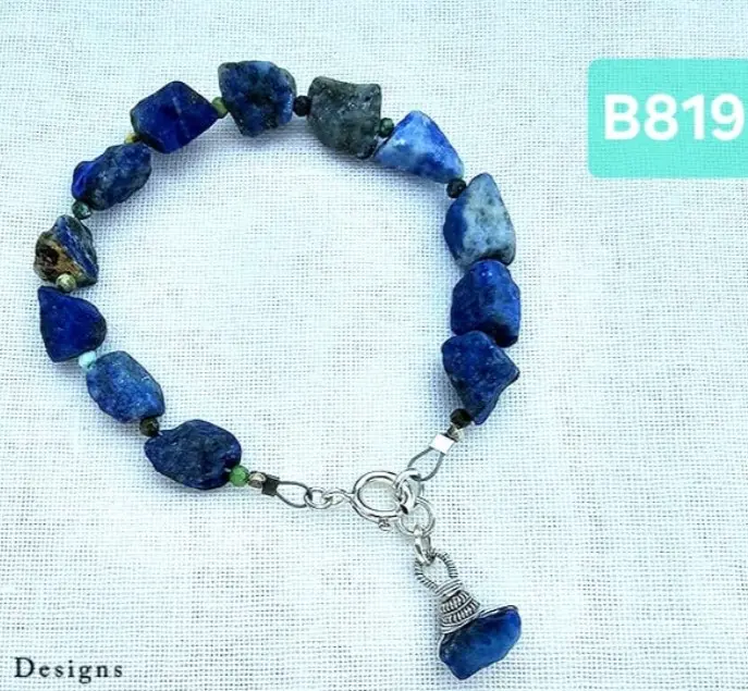 (B819)  Raw Lapis Lazuli with African Turquoise bracelet