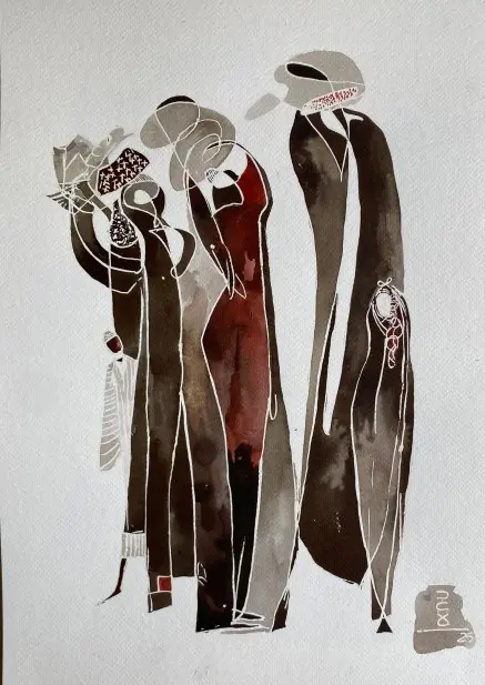 #7 Chatting 50*35 CM Ink on cotton paper