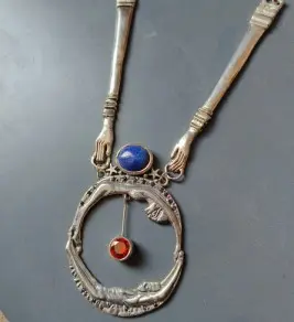 Nut &Geb pendant with hands (Brass,Silver plated)