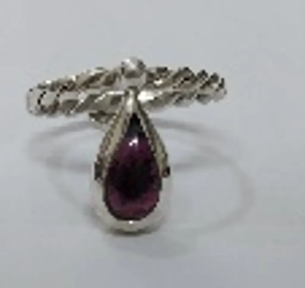 Roman Collection, Handmade Sterling Silver, Gold Plated Twisted Ring With Drop Garnet Original Stone