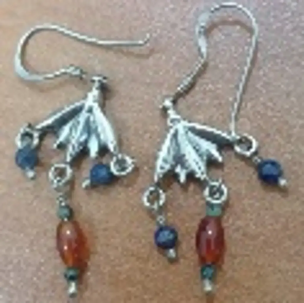 Pharaonic Collection, Handmade Hand Engraved, Small Lotus , With Original Turquoise, Carnelian, Lapis Stones Earrings