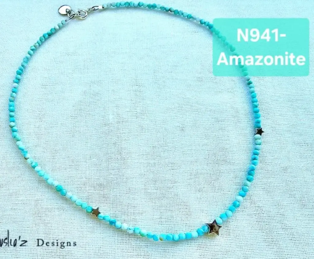 (N941-Amazonite) Amazonite & silver stars necklace