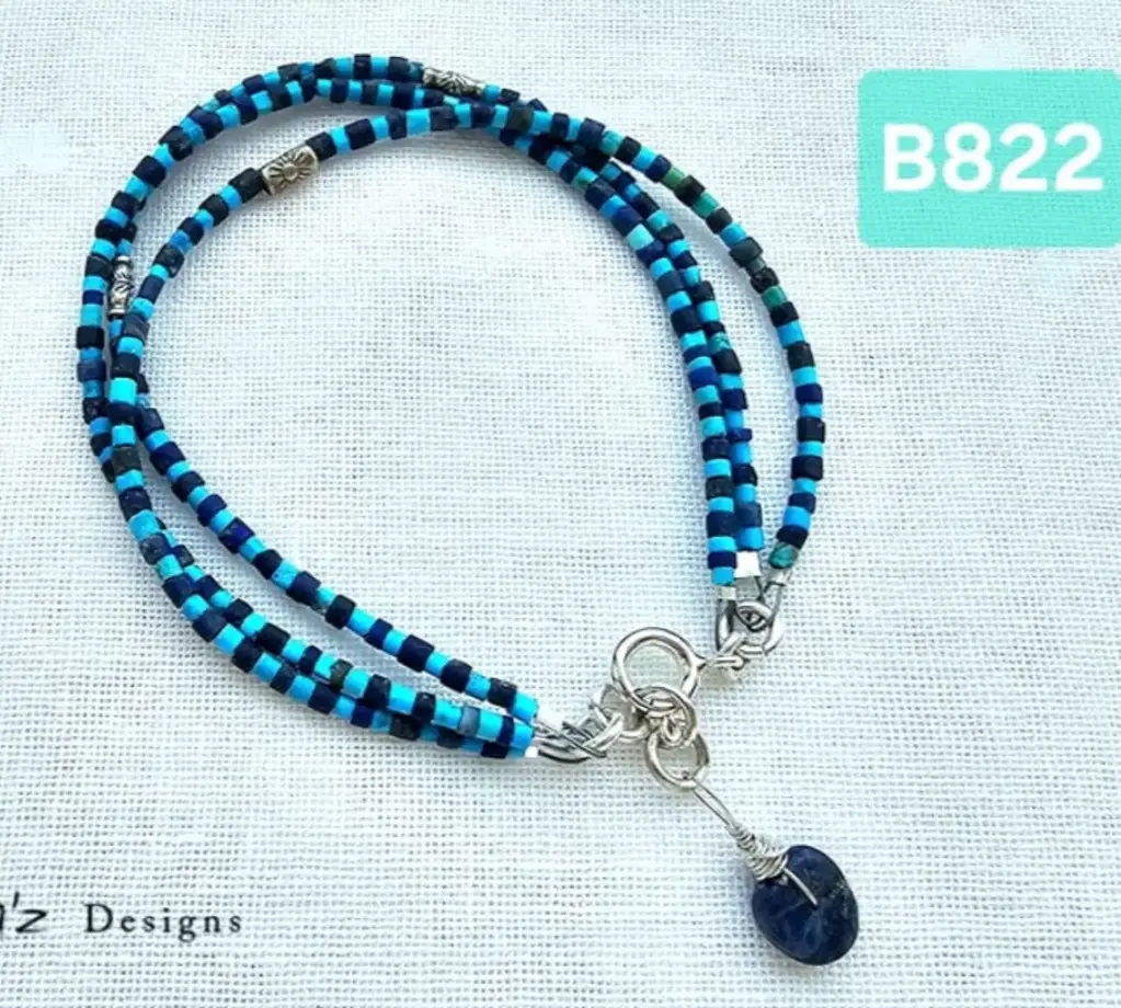 (B822) Afghani Lapis Lazuli & Turquoise 3 layers bracelet