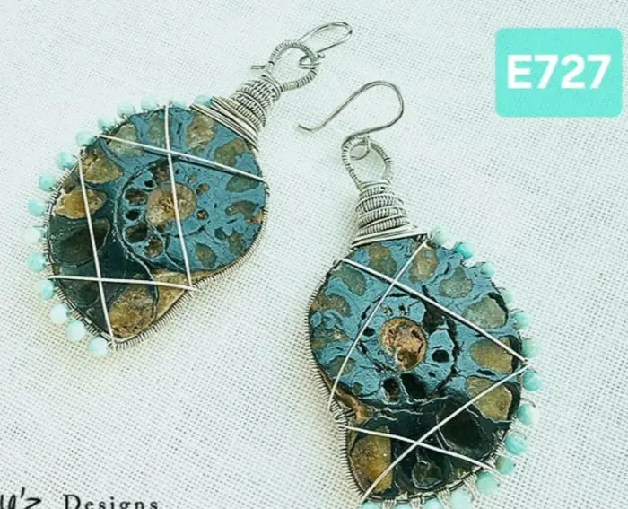 (E727) Ammonite Fossils & Amazonite earrings