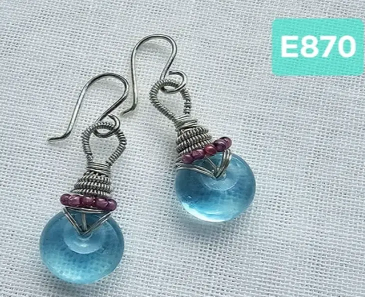 (E870) Aquamarine & Garnet Earrings