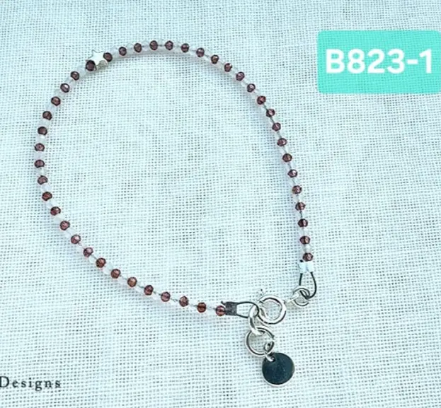 (B823-1) Garnet & Rose Quartz with silver star Bracelet
