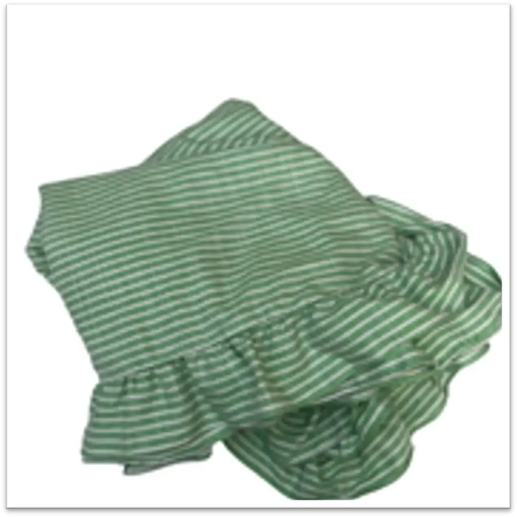 Linen strips of joy raffled rectangle table cloth (210 x 130cm) (Green white stripes)
