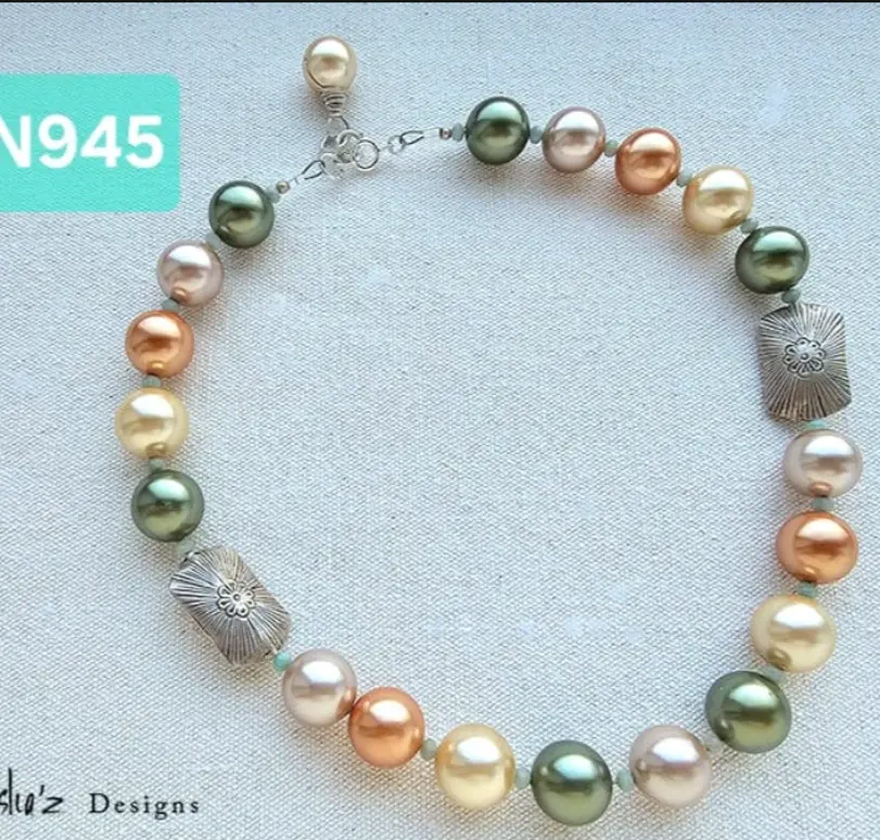 (N945) Spanish Majorca Pearl necklace with handmade silver from laos