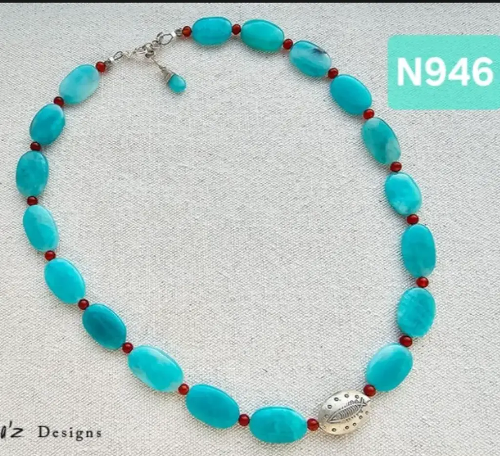 (N946) Aqua Blue Amazonite & Agate with a centerpiece of handmade Laos Silver