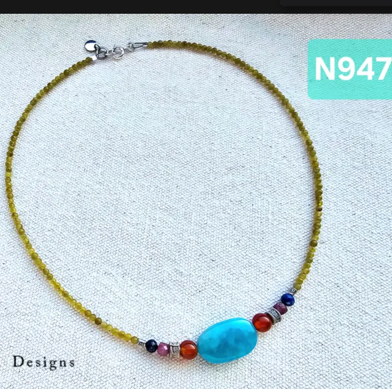 (N947) Amazonite, Agate, Pink Tourmaline, Lapiz Lazuli & olive Jade